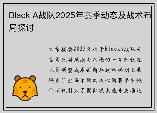 Black A战队2025年赛季动态及战术布局探讨
